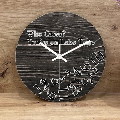 Miniatura 2 de Reloj de pared de madera vintage rústico envejecido redondo grande funciona con pilas sin tictac Who Cares Youre on Lake Time números arábigos