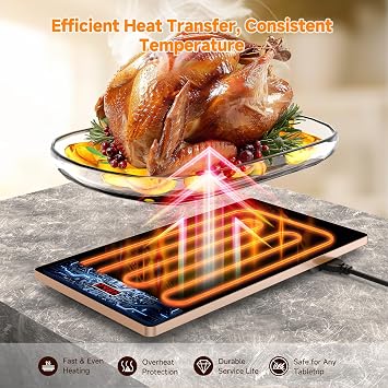 FEPPO Electric Warming Tray, 4-in-1 Food Warmers for Parties Buffet with 10 Temp Settings and Timer, 33x15 Glass Surface Warming Mat for Food, Modular Buffet Hot Plates for Catering and Gatherings