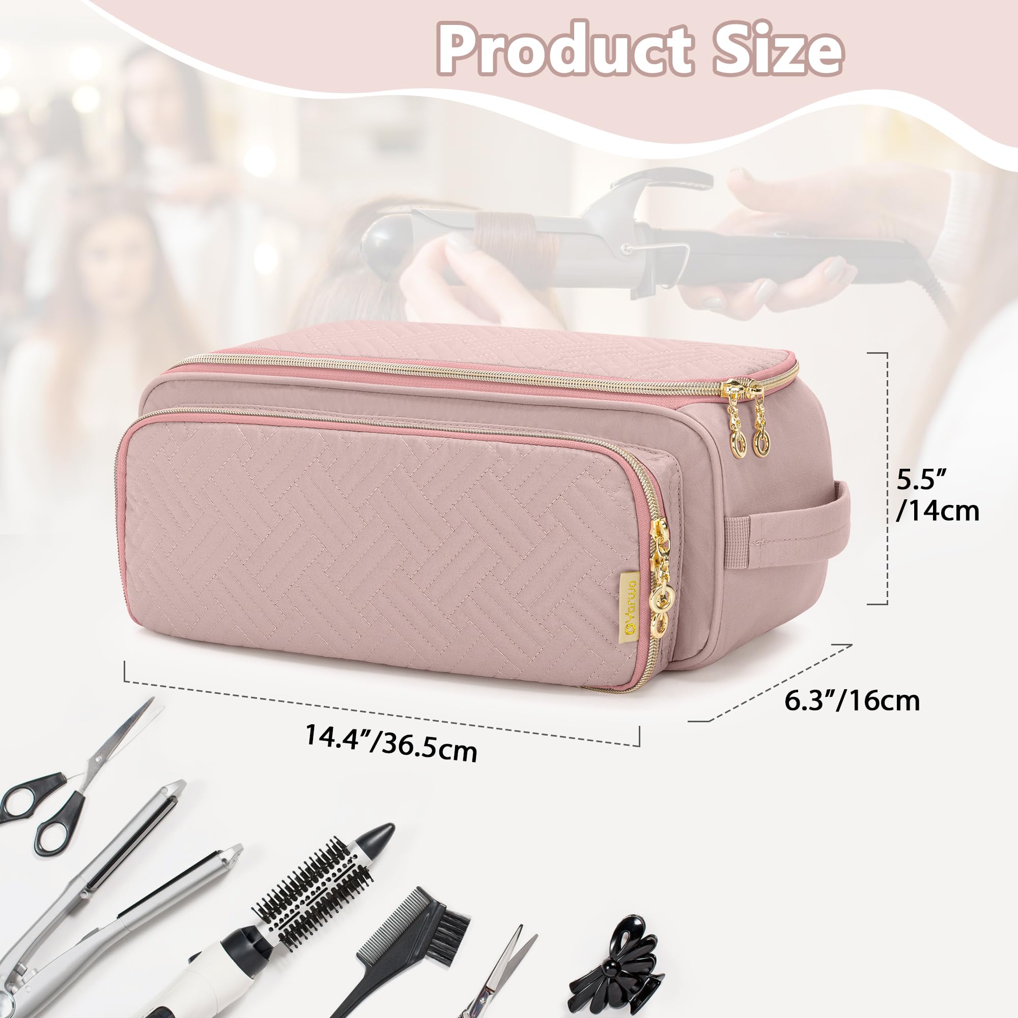 YARWO Bolsa Viaje para Herramientas para el Cabello con Estera Resistente al Calor, Bolsas Organizadoras para Herramientas de Peluquería Compatible con Planchas para el Pelo, Styler y Accesorios, Rosa