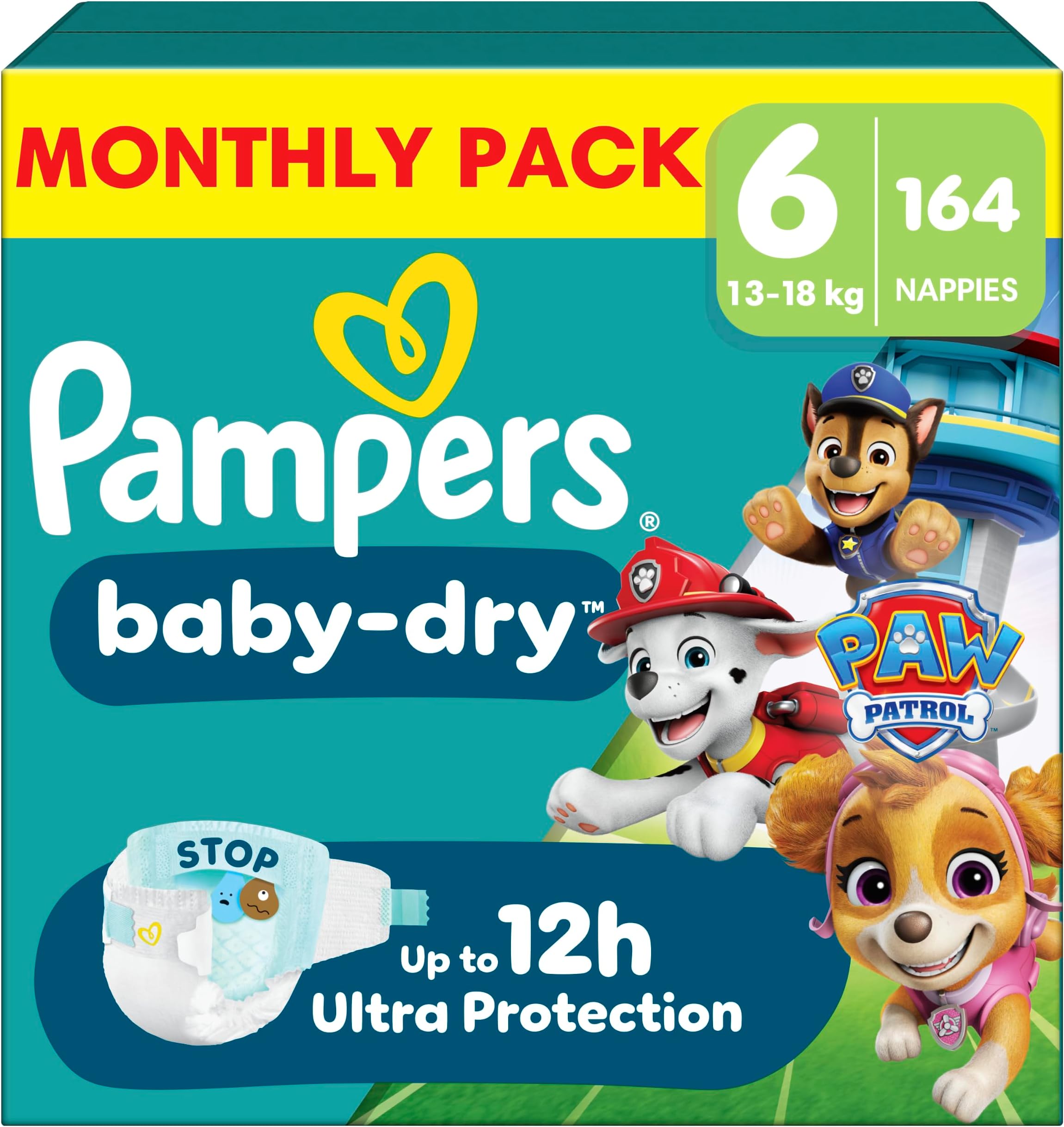 Pampers Baby-Dry Nappies, Size 6 Giant, 164 Count