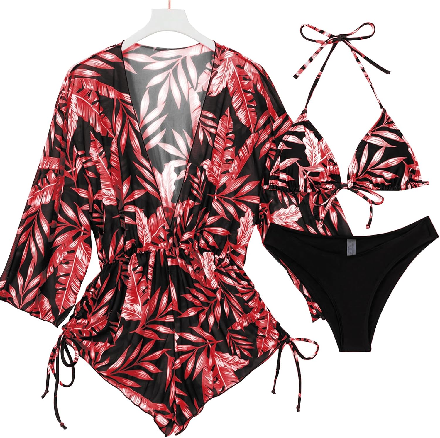Women's 3 Piece Swimsuit with Cover Up Sexy Triangle Bikini Set Bathing Suit Beach Coverup XS-XXL - Image 5