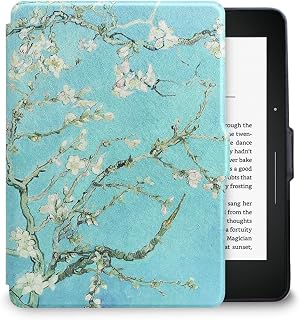 WALNEW Protective case for Amazon Kindle Voyage(2014) The Thinnest and Lightest Colorful Painting PU Leather Cover with Auto Sleep/Wake Function,Tree and Flower