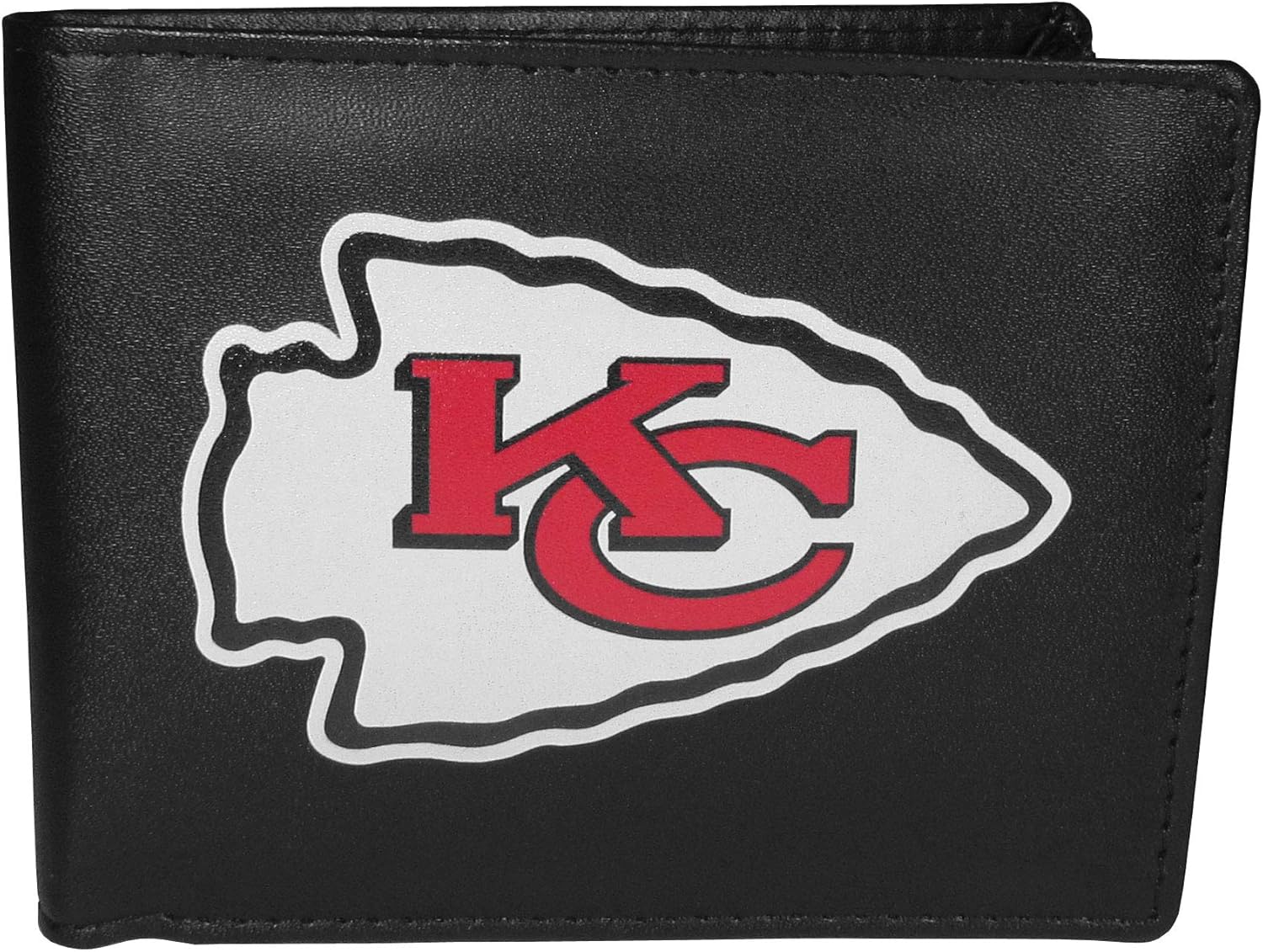 NFL Kansas City Chiefs Unisex Siskiyou SportsLeather Bi-fold Wallet, Large Logo, Black, One Size