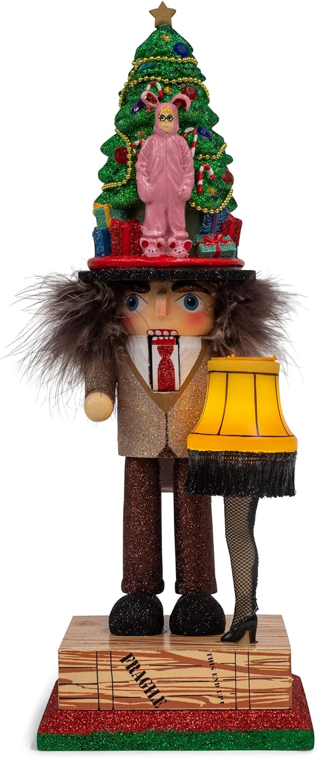 15-Inch Glittered Christmas Nutcracker with Leg Lamp and Tree Hat