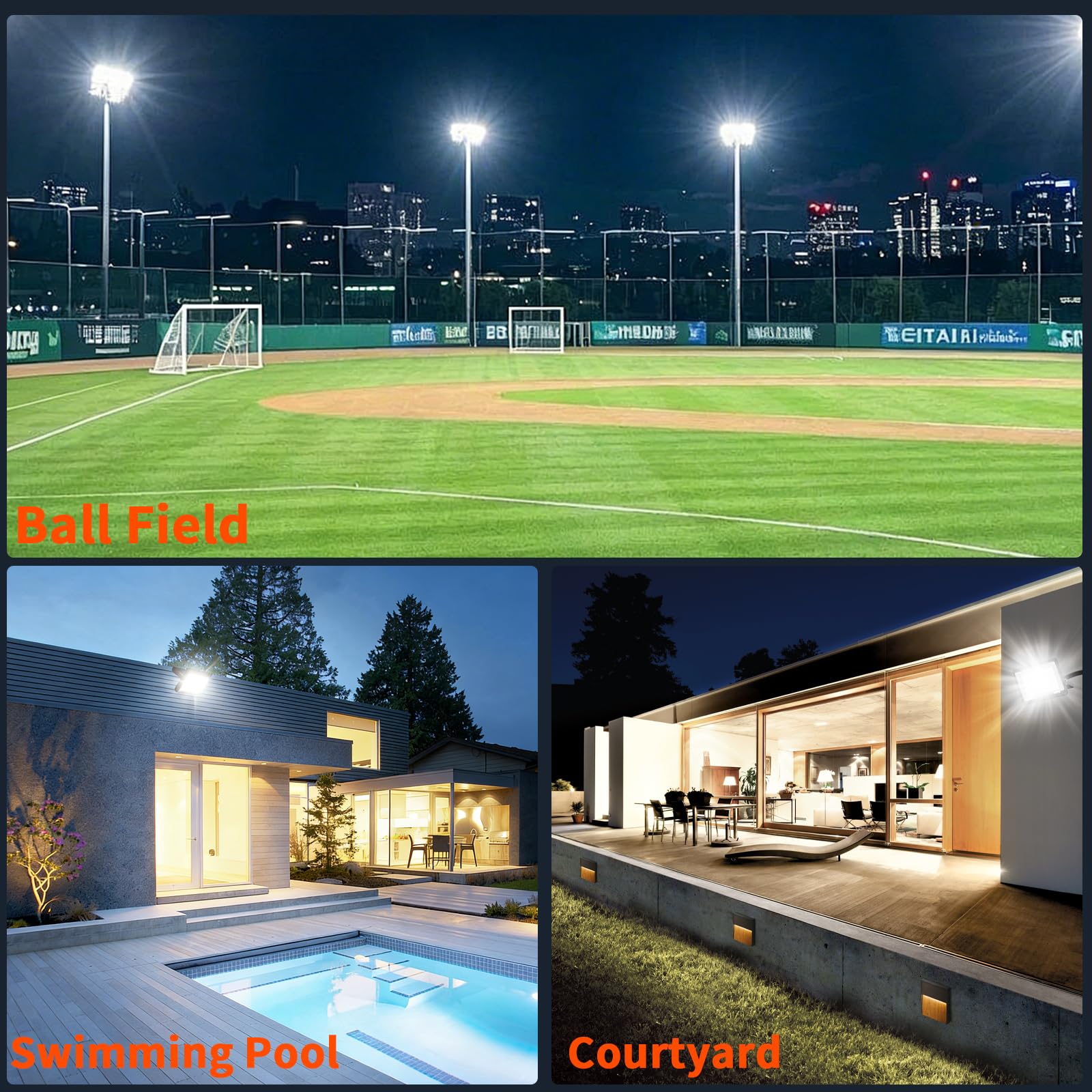 150W Flood Lights Outdoor 21000lm Bright LED Work Light with 10ft Plug 5000K Daylight White Flood Lighting IP66 — view 5