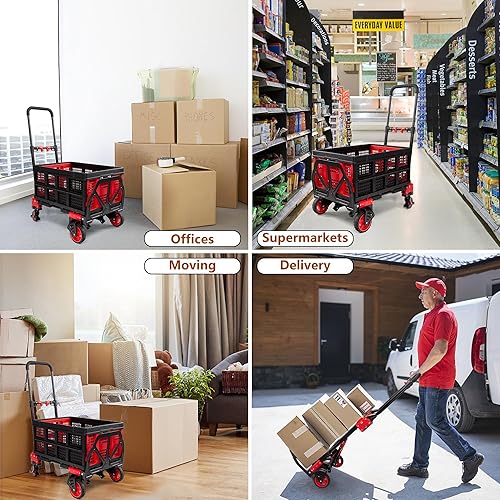 Miniatura 6 de Carro de mano plegable 2 en 1 con cesta, carrito de mano plegable de capacidad de 330 libras, carrito de mano plegable con mango retráctil, carrito