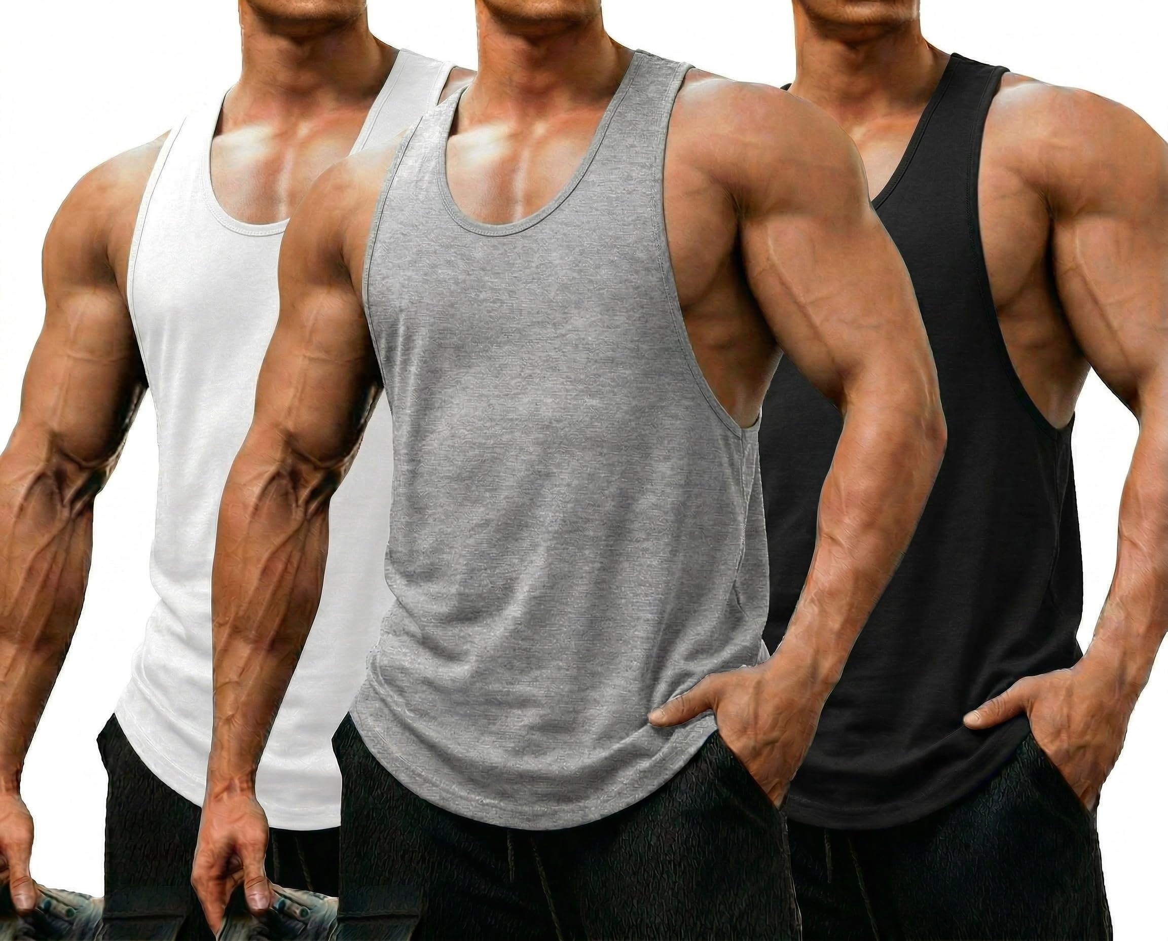 COOFANDY Camiseta de tirantes para hombre, 3 unidades, para culturismo y entrenamiento, sin mangas, para fitness, gimnasio, verano, deportes — view 8