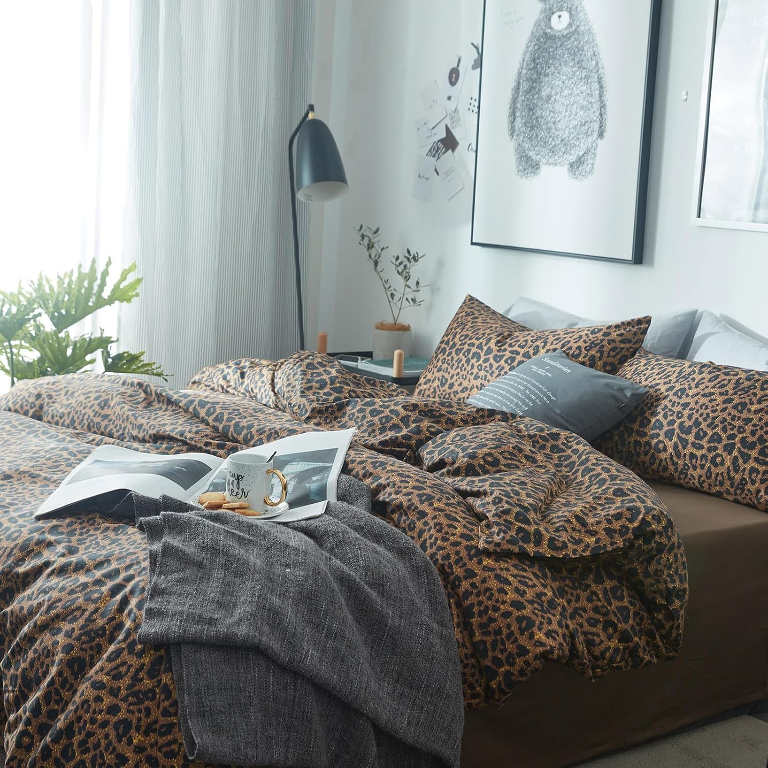 Sedefen Leo Bettwäsche 200x200 Leopard Braun Leopardenmuster aus Microfaser