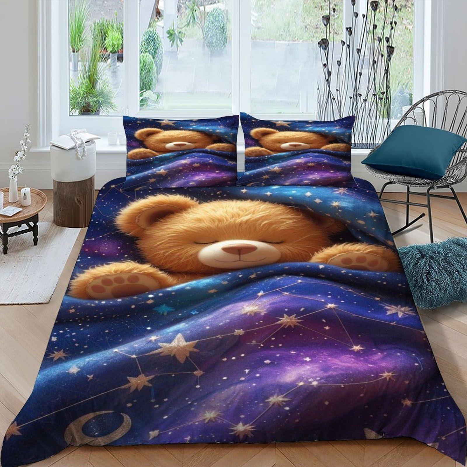 Housse de couette ours en peluche pour une chambre cocooning étoilée King