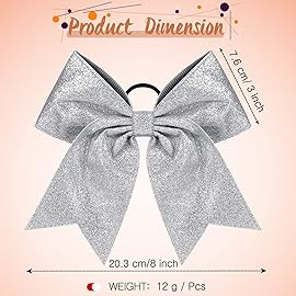 2 Packs Jumbo Cheerleading Bow 8 Inch Large Cheer Hair Bows with Ponytail Holder for Teen Girls Softball Outfit Uniform(Silver)