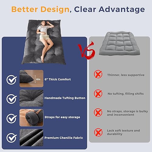 Miniatura 8 de MAXYOYO Colchón japonés de suelo tamaño matrimonial, colchón futón plegable de 6 pulgadas, cama enrollable de felpilla gruesa, tapete de tatami para