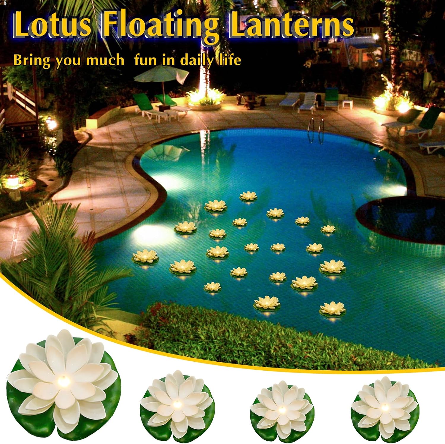 Liliful 36 Pcs Floating Lights Lotus Floating Lanterns Artificial Lily Pads with LED Lights Battery Operated for Pool Party Garden & Pond Summer Decoration (3.94,5.91 Inch,White)