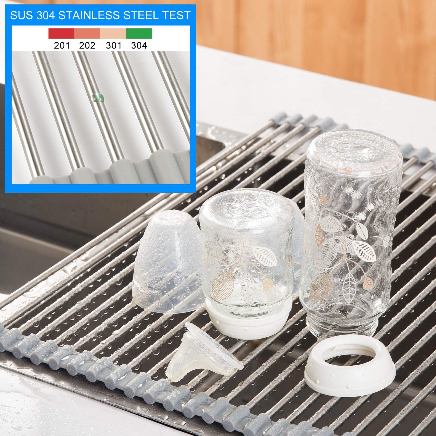 SR SUN RISE Roll Up Dish Drying Rack Over The Sink (Warm Gray, 20.8" x 15")