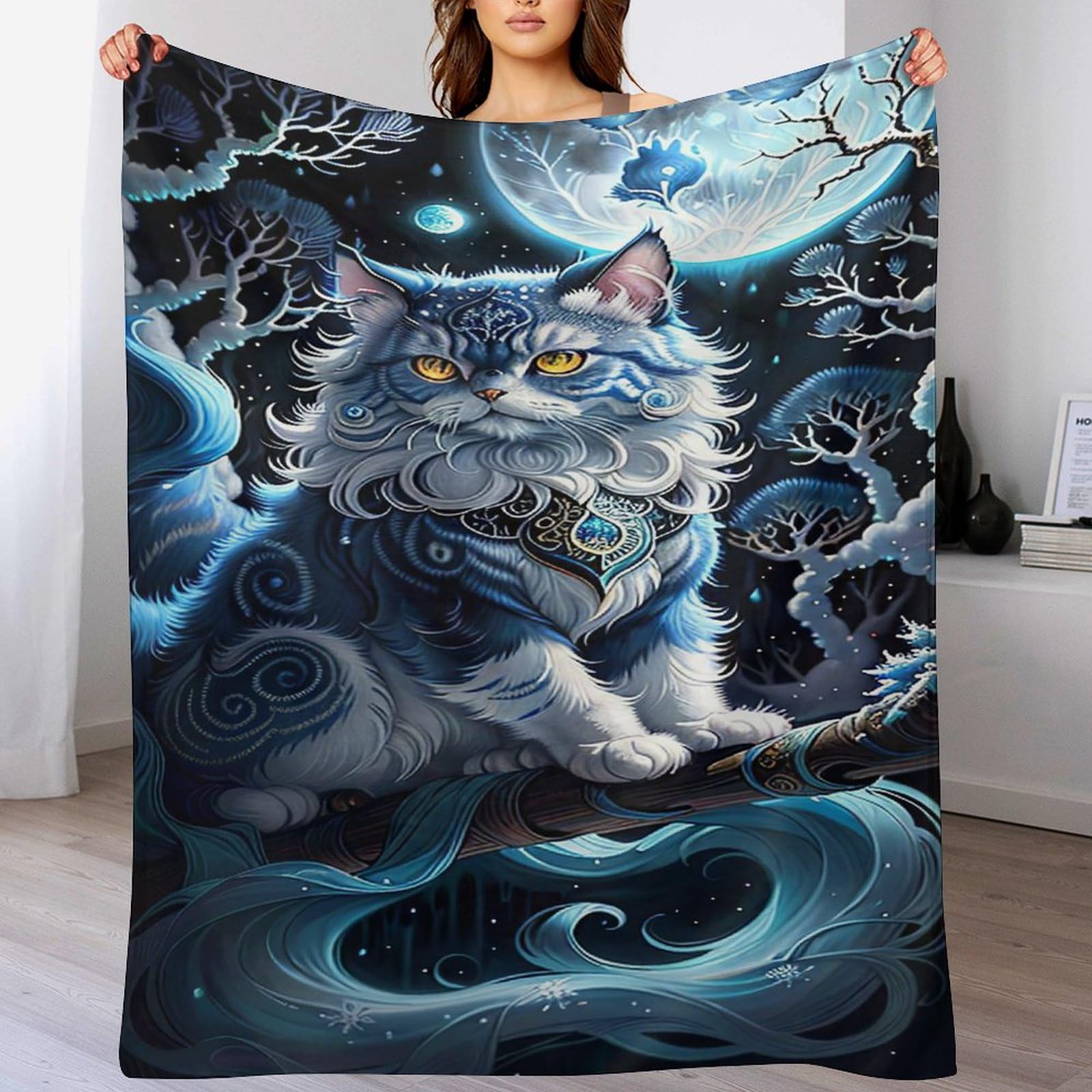 Couverture chat flannel douce et chaude plaid confortable linge de lit