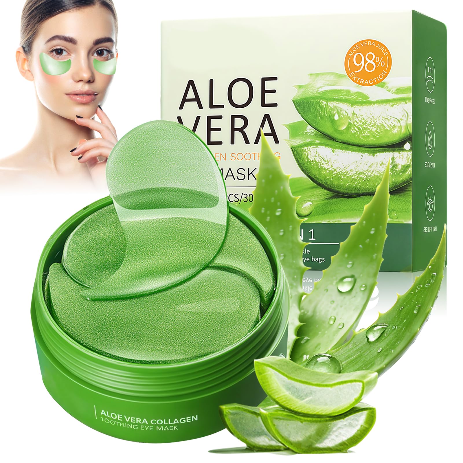 60 Pezzi Patch Occhi Idratanti con Aloe Vera,Maschera Idratante Anti-Occhiaie e Anti-Borse,Cerotti Rinfrescanti per Occhi per Rughe e Puffiness,Cerotti Rassodanti e Contorno Idratante