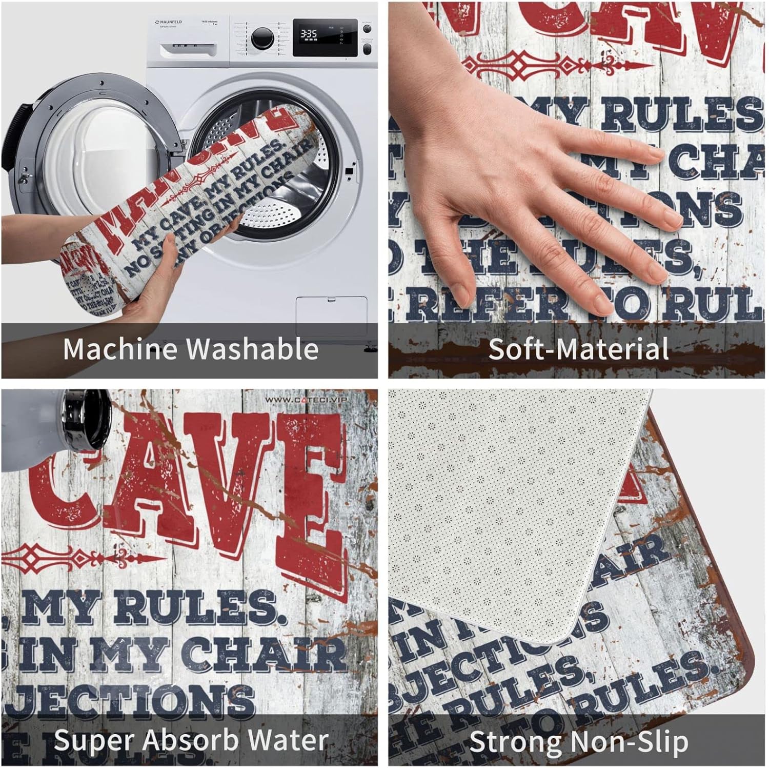 Outdoor Door Mats for Outside Entry Man Cave Rules Rug Small Outdoor Mat Welcome-Ish Front Door Sign(65X90CM)