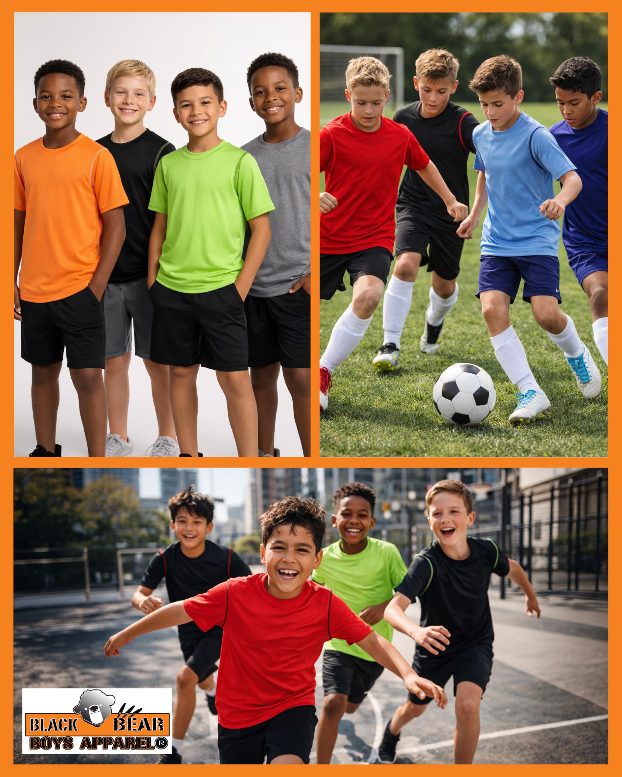Black Bear Camiseta Dry Fit para niños y jóvenes, paquete de 4 camisetas de manga corta para adolescentes (tallas: 4-18)