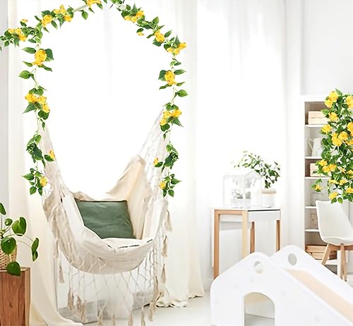 Miniatura 10 de FERIAL Vines artificiales para decoración con flores, 2 piezas de plantas colgantes, guirnalda de seda blanca de gloria de la mañana, plantas