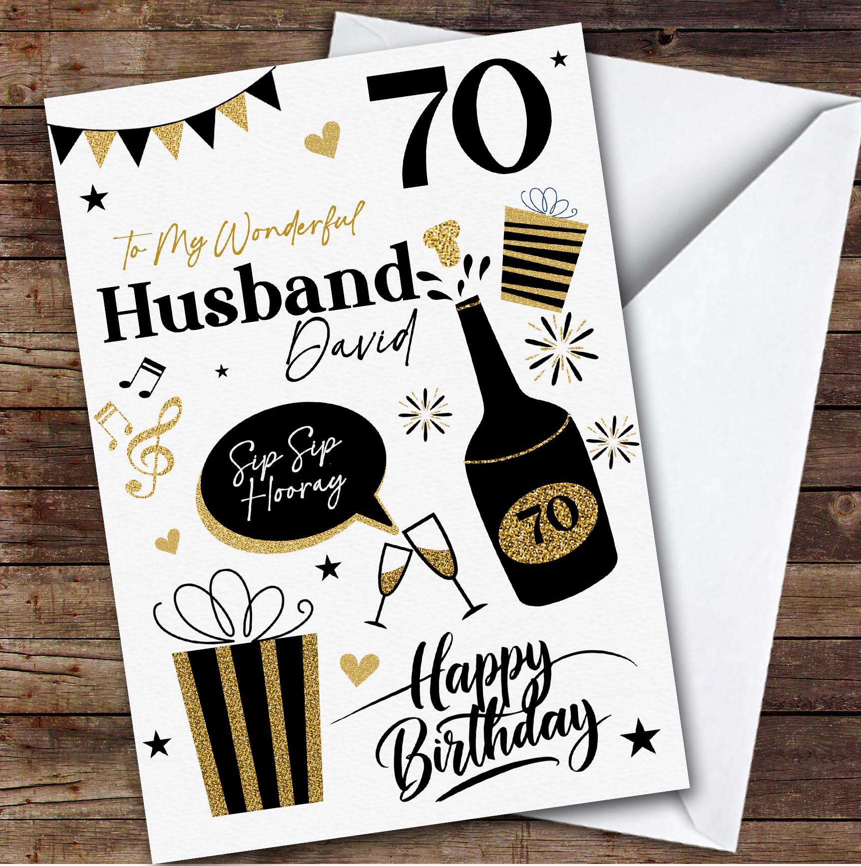 Personalised Birthday Card For Husband 70th Black Gold Presents | Personalised Birthday Card For Husband, Him, 70th, Milestone Birthdays