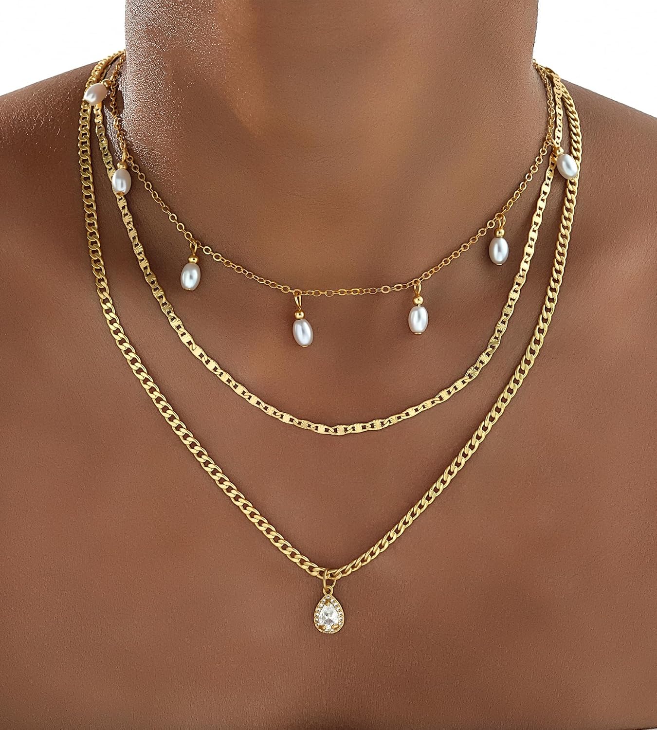 YEEZII Layered Gold Necklaces for Women Trendy, 3 Pcs 14K Gold Plated Choker Paperclip Box Chain Necklace, Stackable Women's Gold Pendant Necklaces Jewelry Set - Image 2