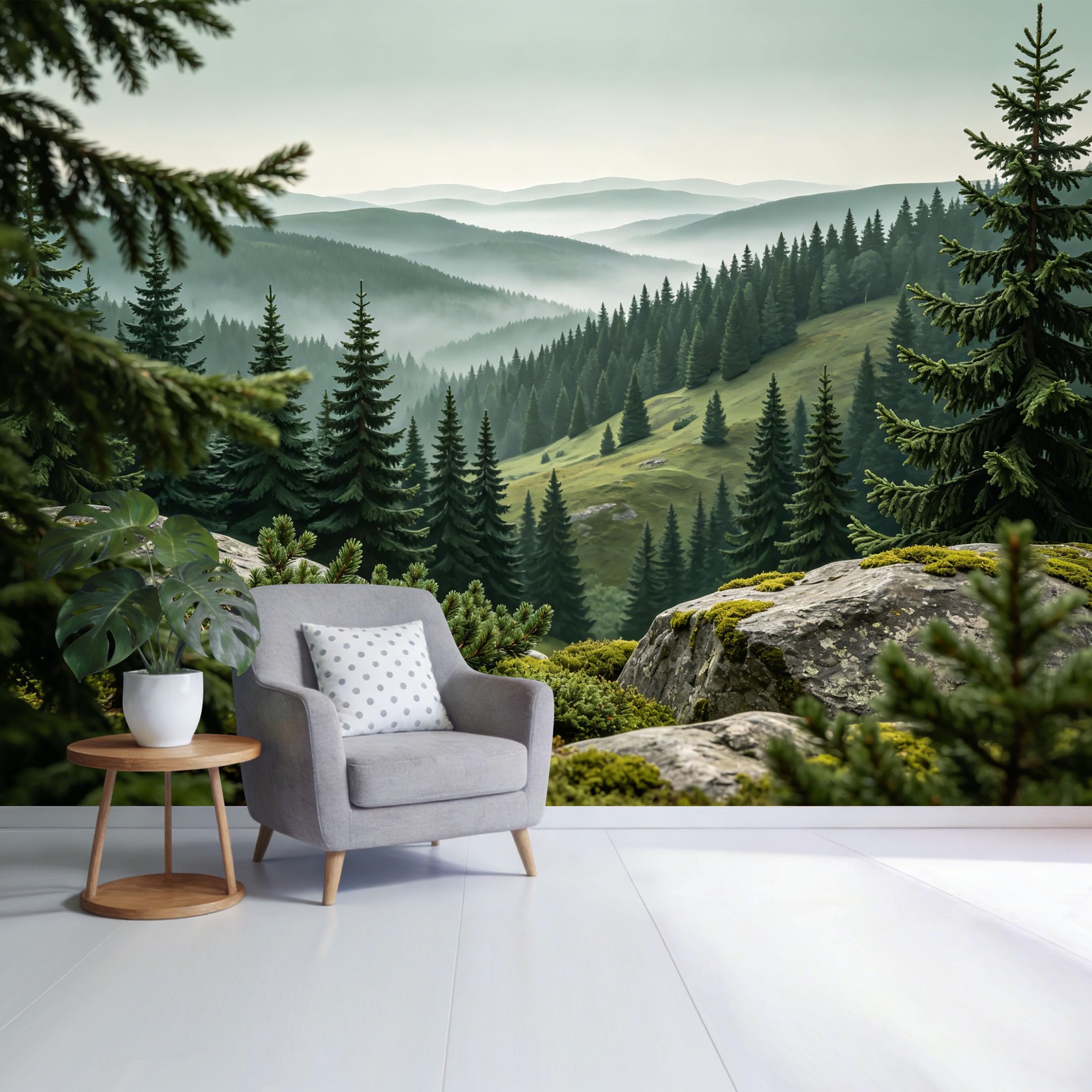 Custom Size Wall Mural Misty Mountain Forest Landscape Pine Tree Valley Scenic View SelfAdhesive Wall Fabric Removable Wallpaper for Home Office Decor
