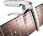 Grabtune Acoustic Guitar Capo-Tuner | 2 In 1 Equipment | Precise and Accurate Tuning System | Full Color LED Edge Lighting Display | USB Rechargeable Battery | Chrome Plating (Black)