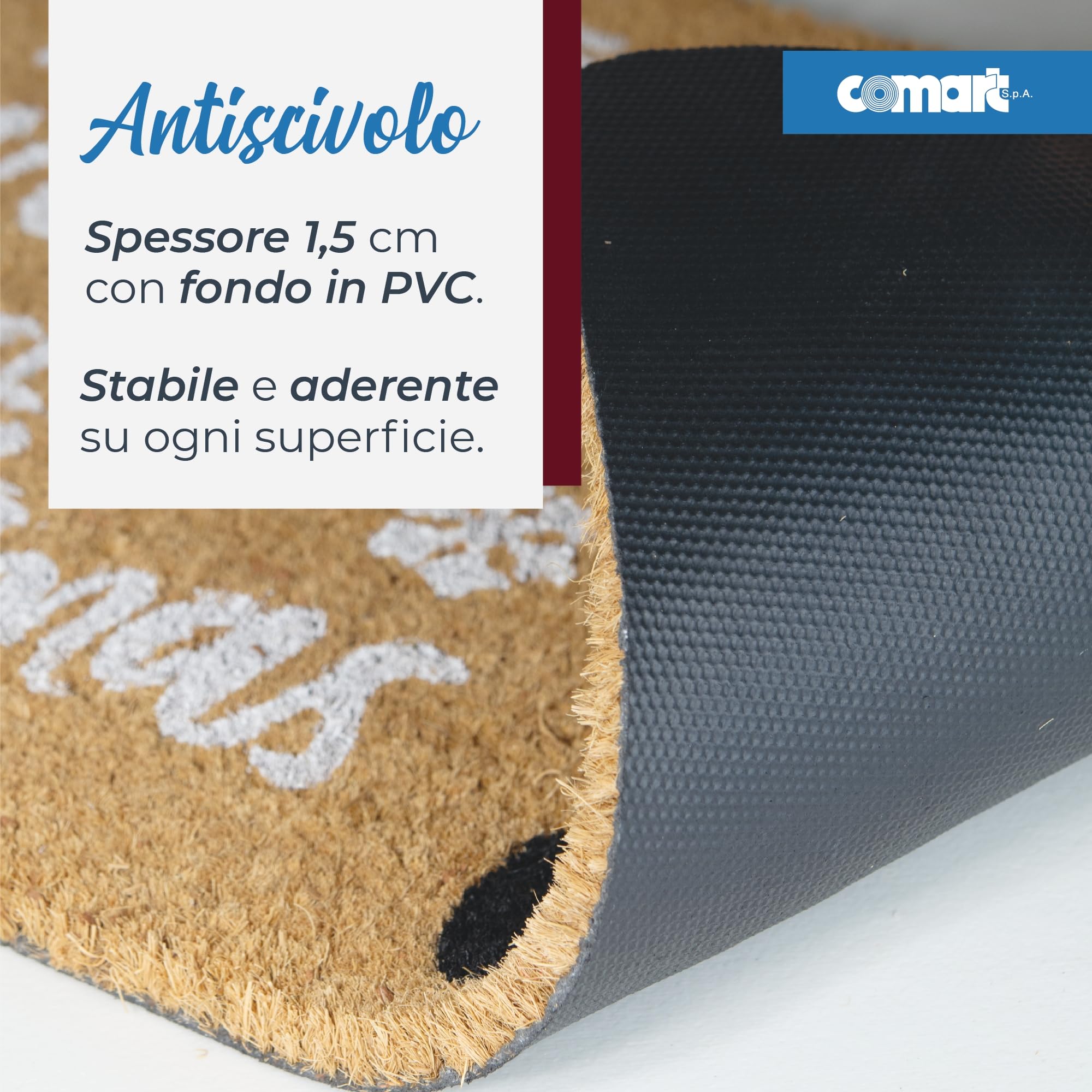 Comart - Zerbino Christmas - 40x70 cm - in Cocco - Sagomato con Disegni Natalizi – Tappeto per Ingresso Esterno o Interno - Antiscivolo - Decorazione per le Feste - Regalo per la Casa – Cane Natalizio