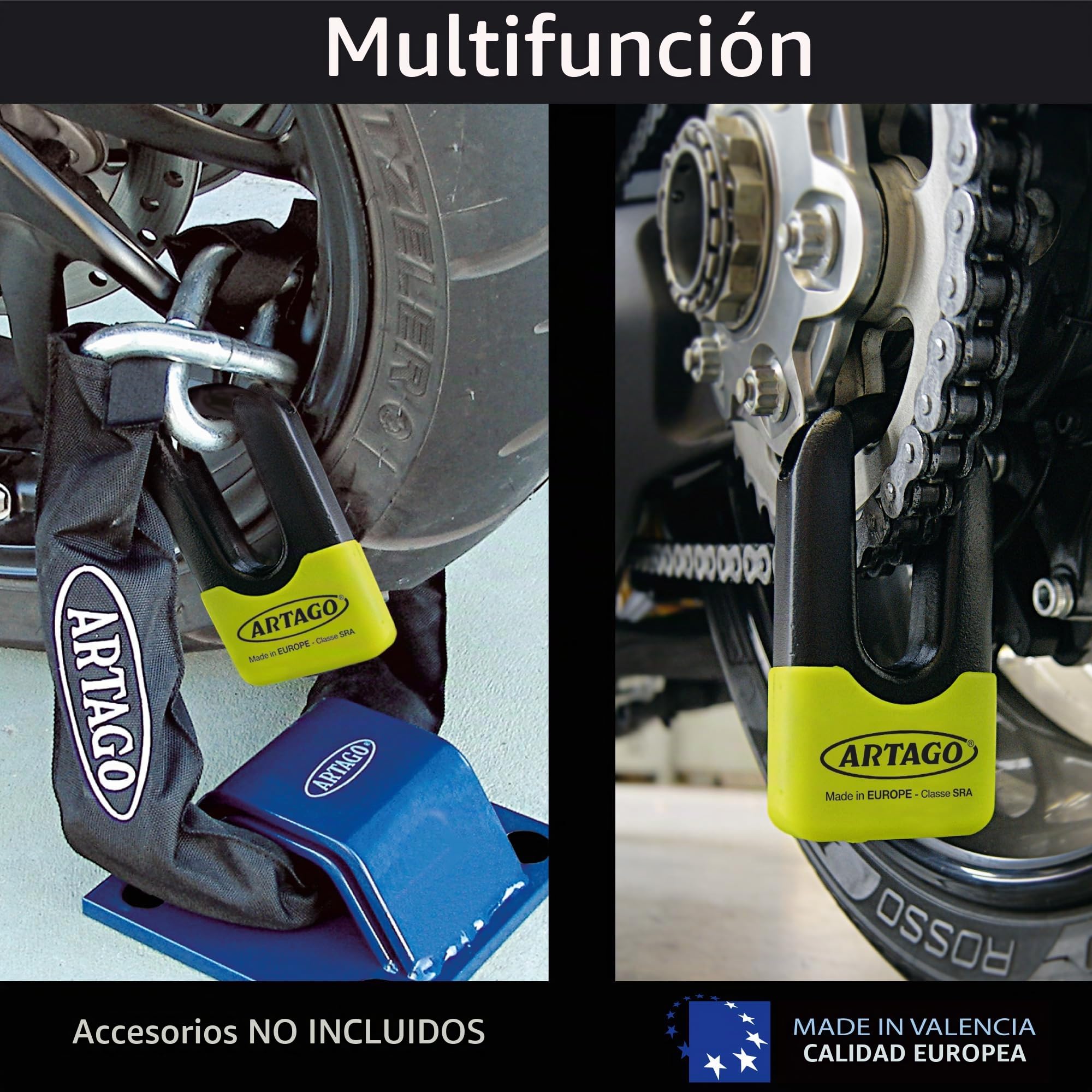 Artago 69X Candado Moto Disco Mini U Alta Gama Homologado SRA, Sold Secure, ART4, BUNKER SELECTION, Tapa Disuasoria, Cuerpo MONOBLOK Acero Forjado Máxima Resistencia Testado, Antirrobo Freno para Moto