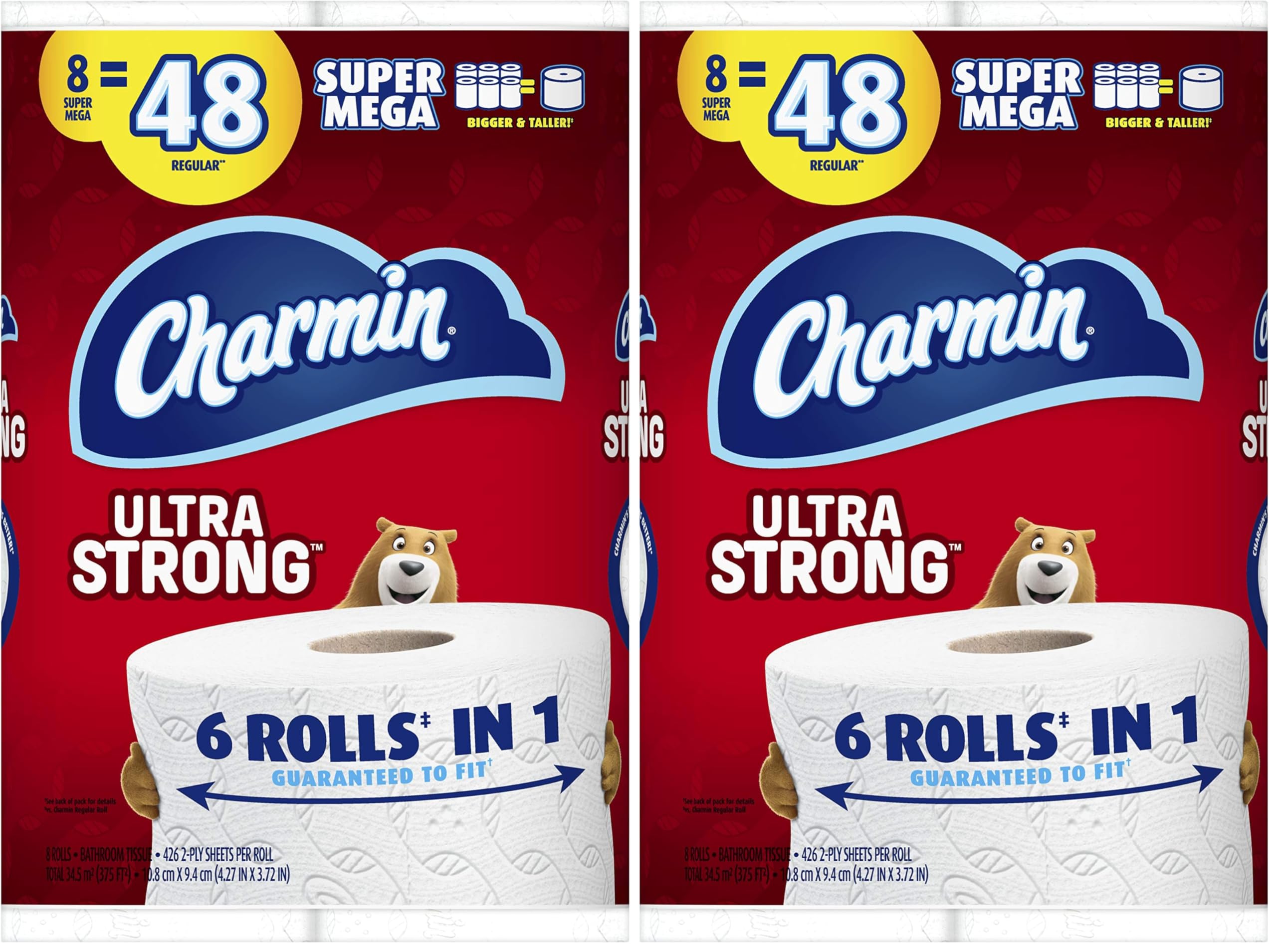 Charmin Ultra Strong Toilet Paper, Super Mega Roll, 8 Count of 852 2-Ply Sheets Per Roll