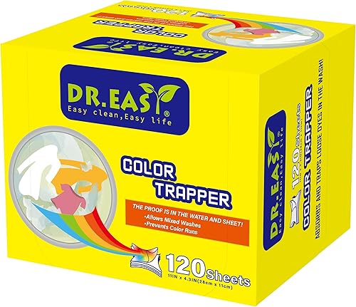 DR.EASY - Hojas de trampero de color para lavandería de 120 unidades, eliminan tintes, fluorescentes y metales pesados, mantienen el color original,