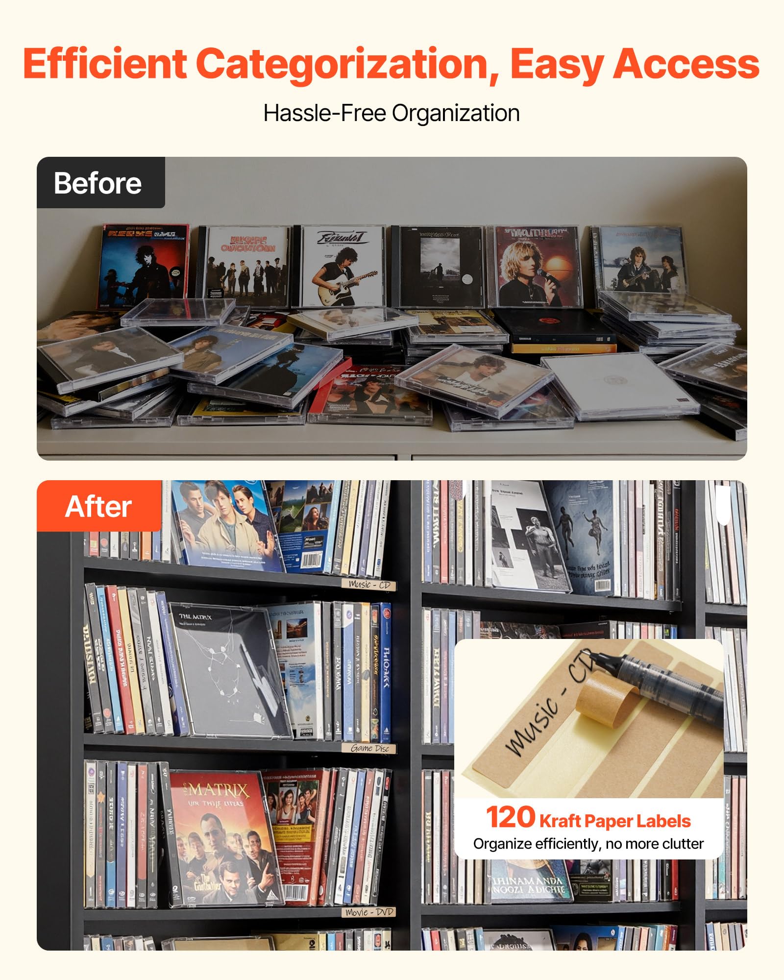 VEVOR DVD-Regal mit 24 Fächern (8 Ebenen), Medienregal Standregal 142 x 22 x 130 cm, Platzsparendes Aufbewahrungsregal für CDs DVDs Bücher Spiele-Discs, Bücherregal für Wohnzimmer/Homeoffice, Schwarz
