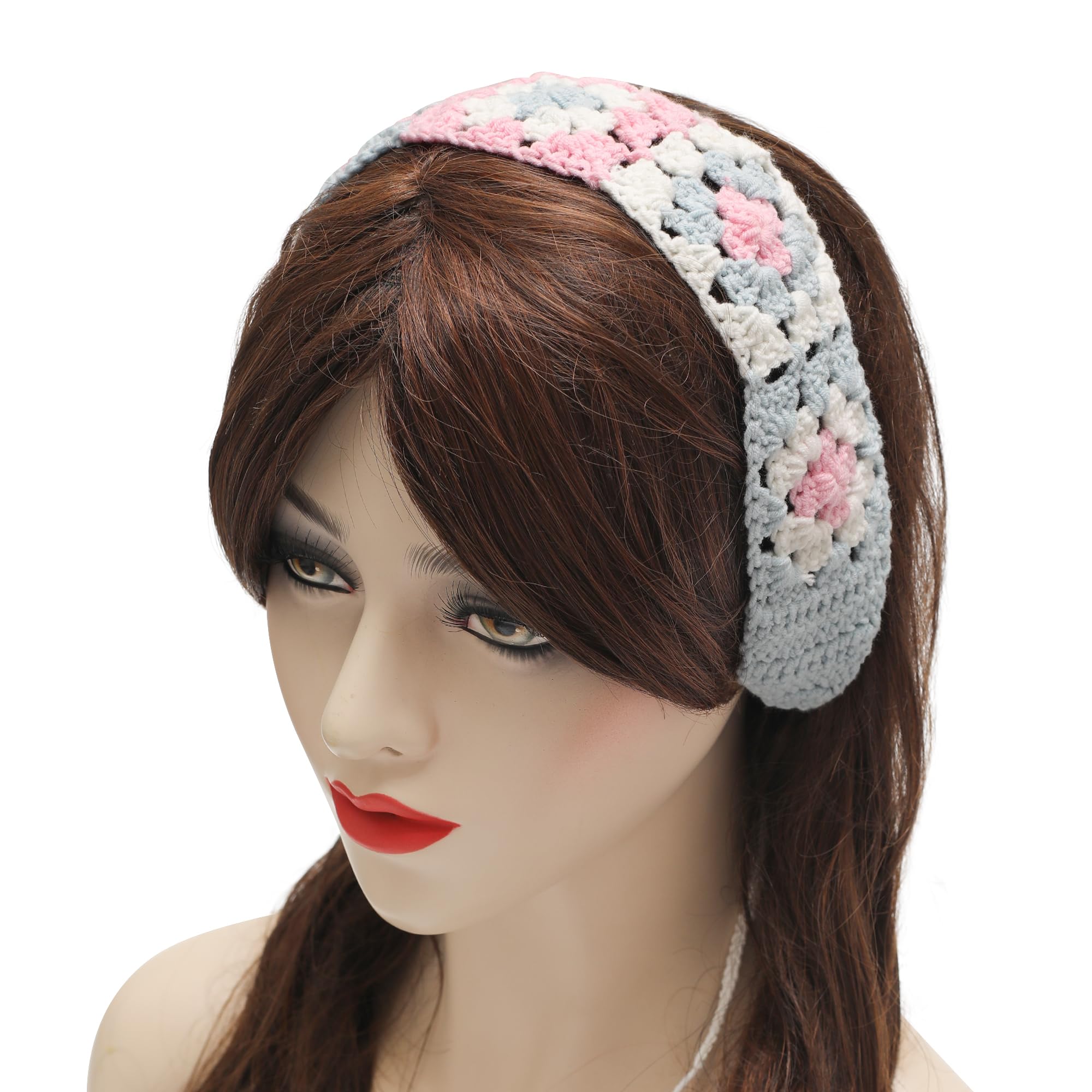 ZLYC Womnk Floral Headband Handmade Crochet Knit Vintage Hair Bands(Floral Pink),One Size - Image 2