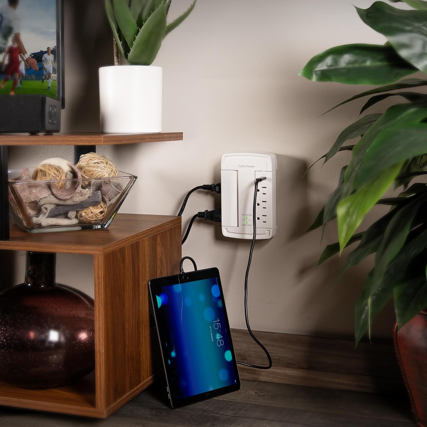 CyberPower CSP6WSUC Surge Protector, 6 Swivel Outlets, 2 USB Charging Ports, 2400J, Wall‑Tap, Fast USB Charging, Home/Office