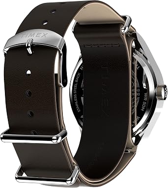 Timex Men's Weekender New England Three-Hand 39mm Watch - Brown Slip-Thru Double Layer White Dial Stainless Steel Case