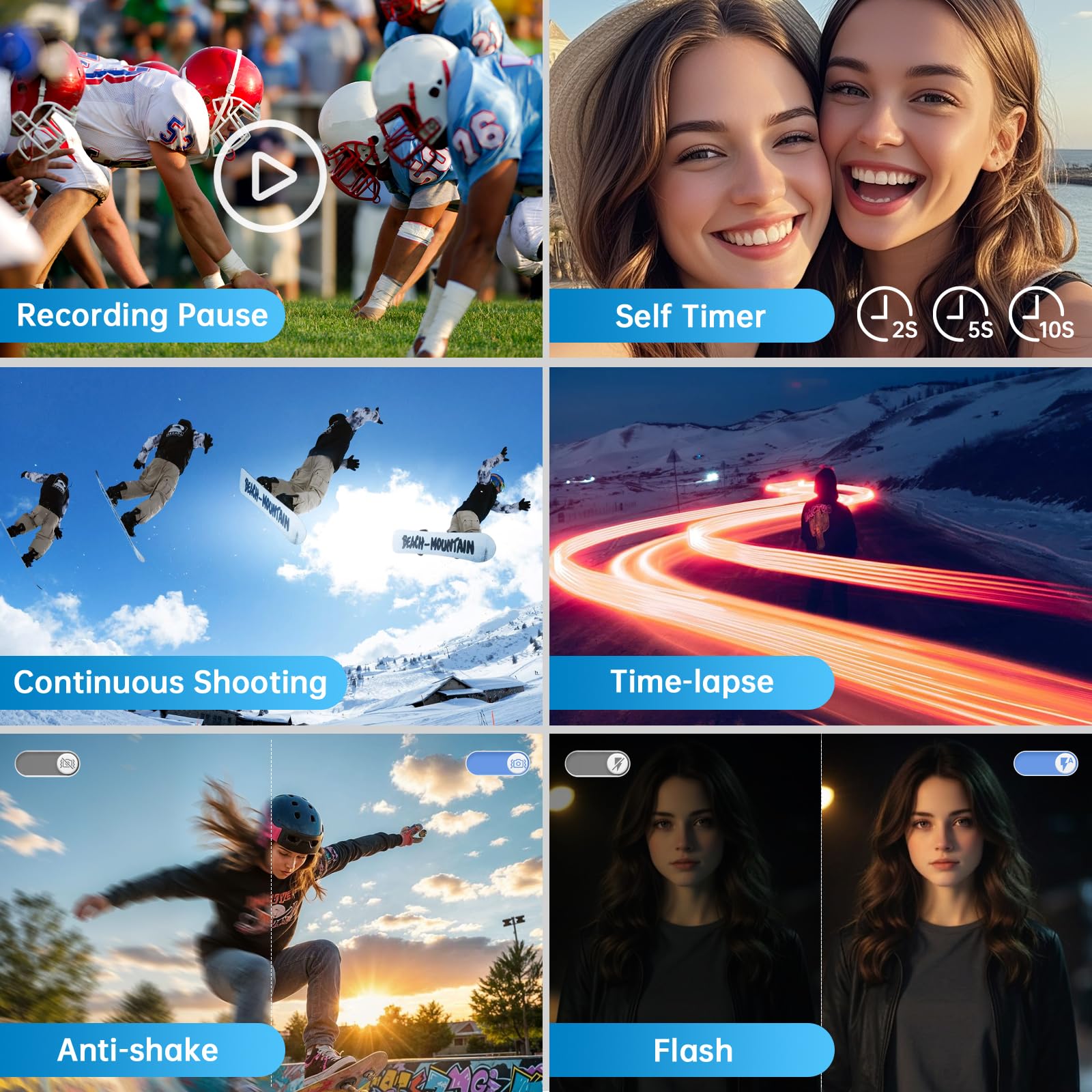 Fotocamera Digitale 4K WiFi, 64 MP Autofocus, Zoom 16X | Schermo ribaltabile da 3 pollici a 180°, scheda 32GB, base di ricarica e 2 batterie per vlog e viaggi