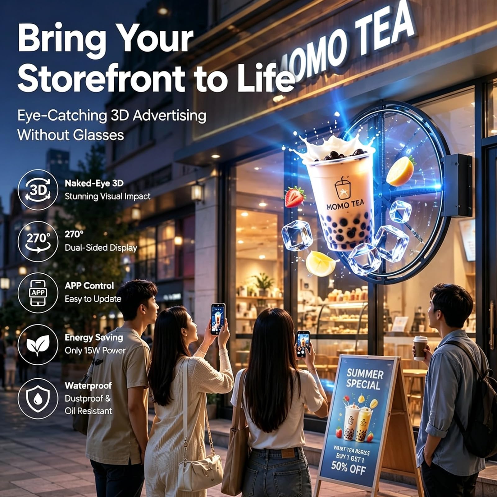 Cajas De Luz Holográficas 3D De Doble Cara, Letrero Publicitario | Letrero LED Impermeable Con Control Por APP Para Negocios, Restaurantes, Cafeterías, Salones De Belleza Y Tiendas(60cm)
