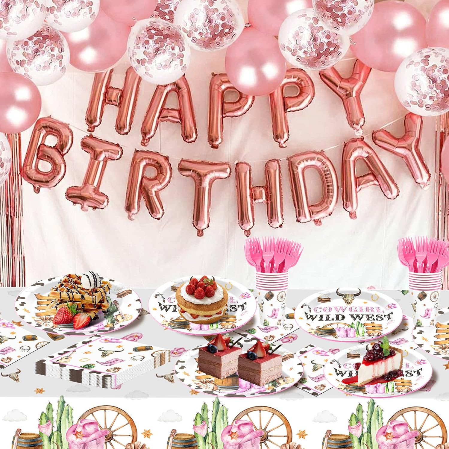 151PCS Cowgirl Plates Party Decorations,Western Cowgirl Birthday Party Supplies Includes Plates and Napkins Cups Forks Tablecloths for Pink Wild West Rodeo Birthday Baby Shower Decorations,Serves 30