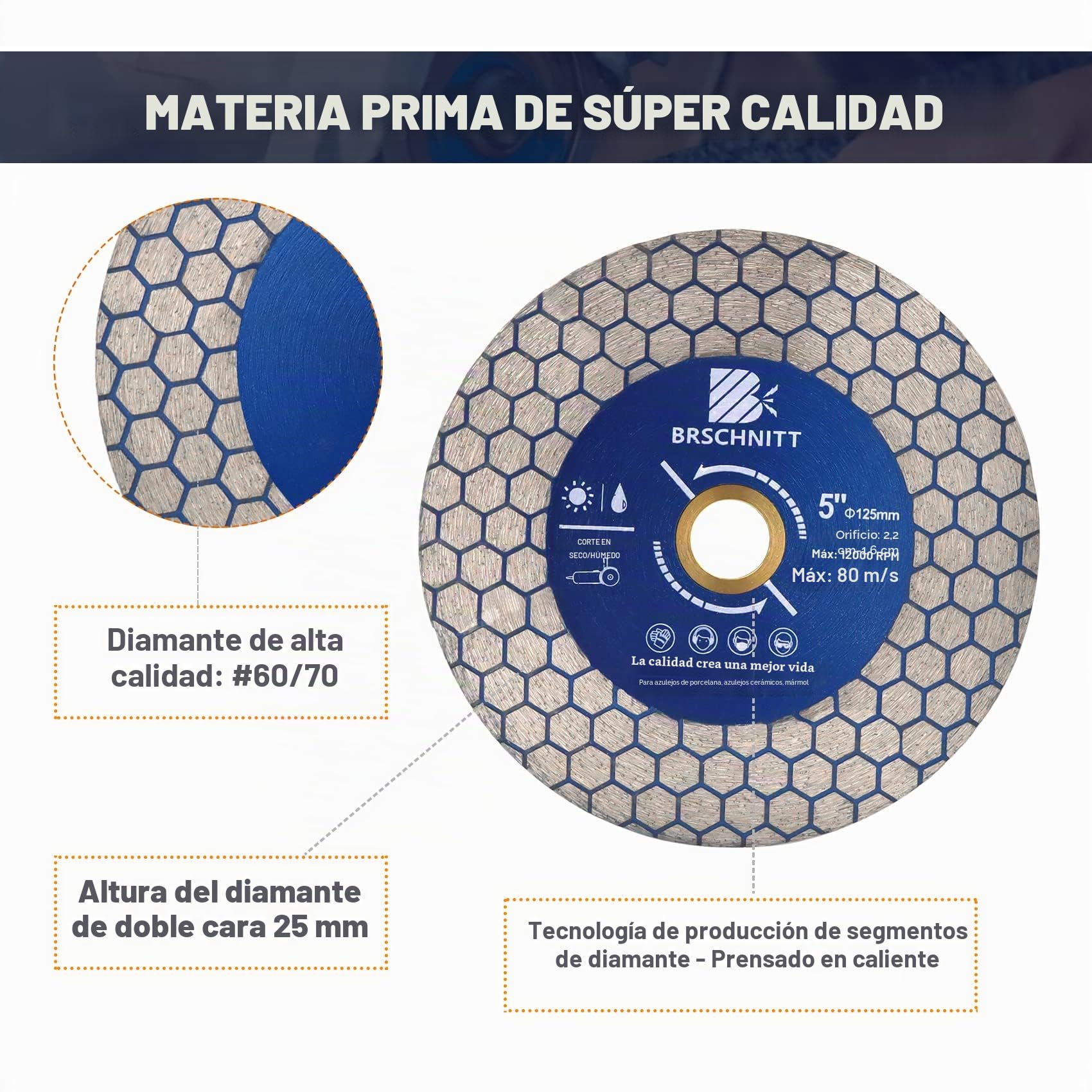 Disco Diamante - 125mm x 22,23mm Doble Lado Disco Corte Porcelanico Molienda para Porcelánico Cerámica Azulejos Mármol Granito Piedra Artificial Cuarzo