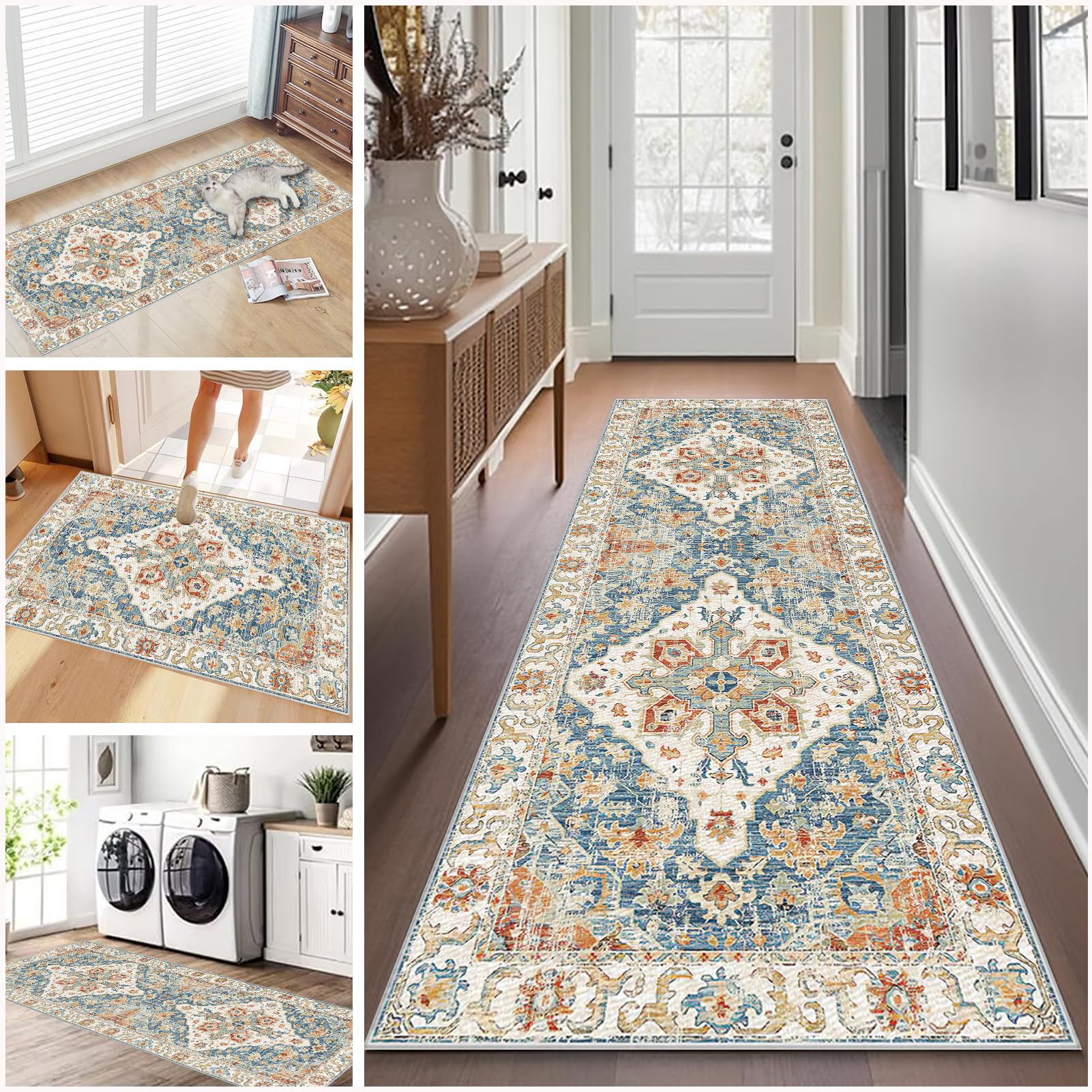 Long Hallway Runner Rug Non Slip 80 x 400 cm Washable Carpet Runners for Kitchen Runner Rugs for Hallway Entryway Indoor Door Mat Carpet Floor Mat Hall Runner Narrow Rug Runner for Hallway, Kitchen