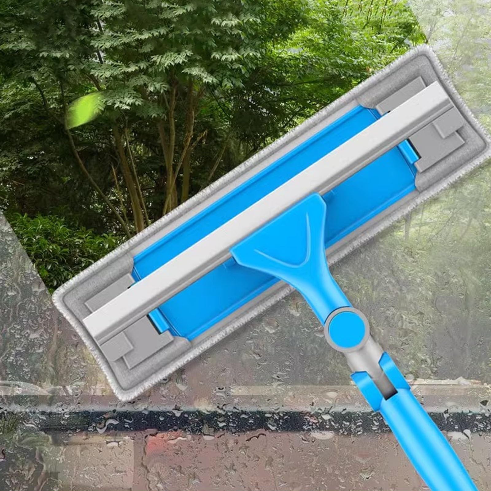 Lavavetri Tergivetri Puliscivetri Spatola per finestre, 2 in 1 asta di prolunga per strumenti di pulizia delle finestre, kit telescopico di attrezzature per il lavaggio delle finestre con testa pieghe