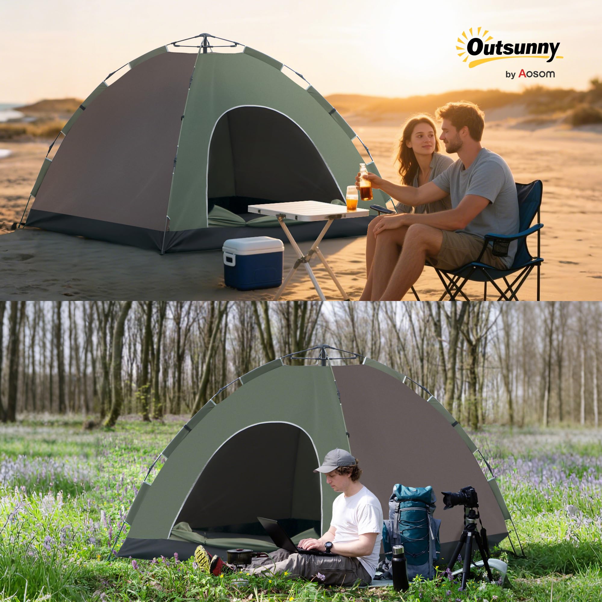 Outsunny Tenda da Spiaggia Pop-Up 4 Posti Protezione UV 210x210x135 cm