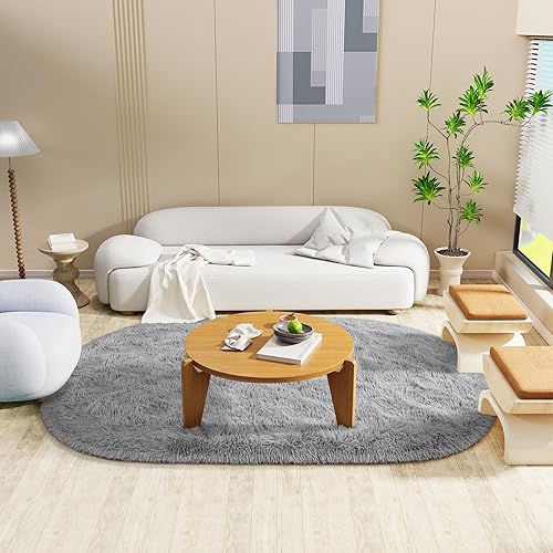 Miniatura 237 de LOCHAS Alfombra esponjosa para dormitorio, 2.6 x 5.3 pies, alfombra lanuda para dormitorio, mesita de noche, alfombra ovalada suave para sala