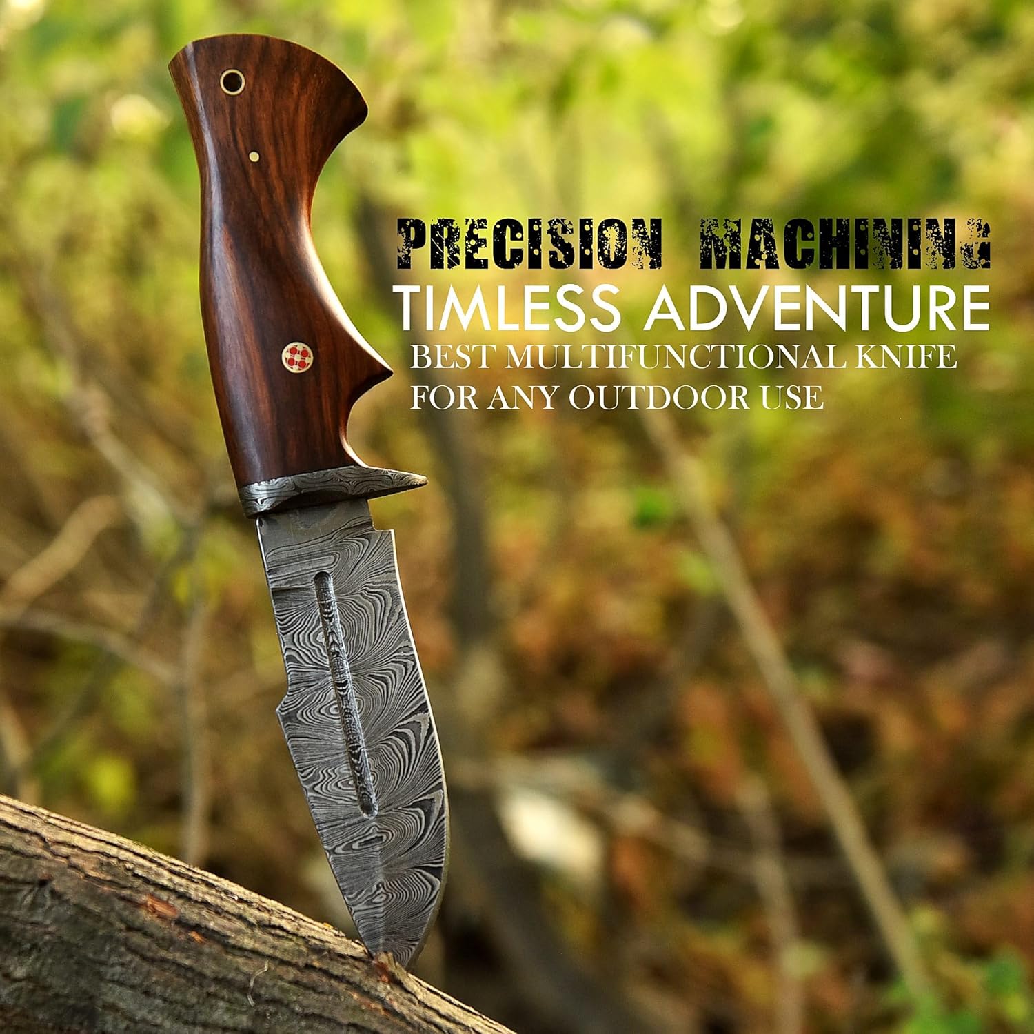 Handmade Damascus Hunting Knife with Leather Sheath - Ideal for Skinning, Camping, Outdoor - EDC Fixed Blade Bushcraft Knife with Walnut Wood Handle - Best Knives For Men (4001)
