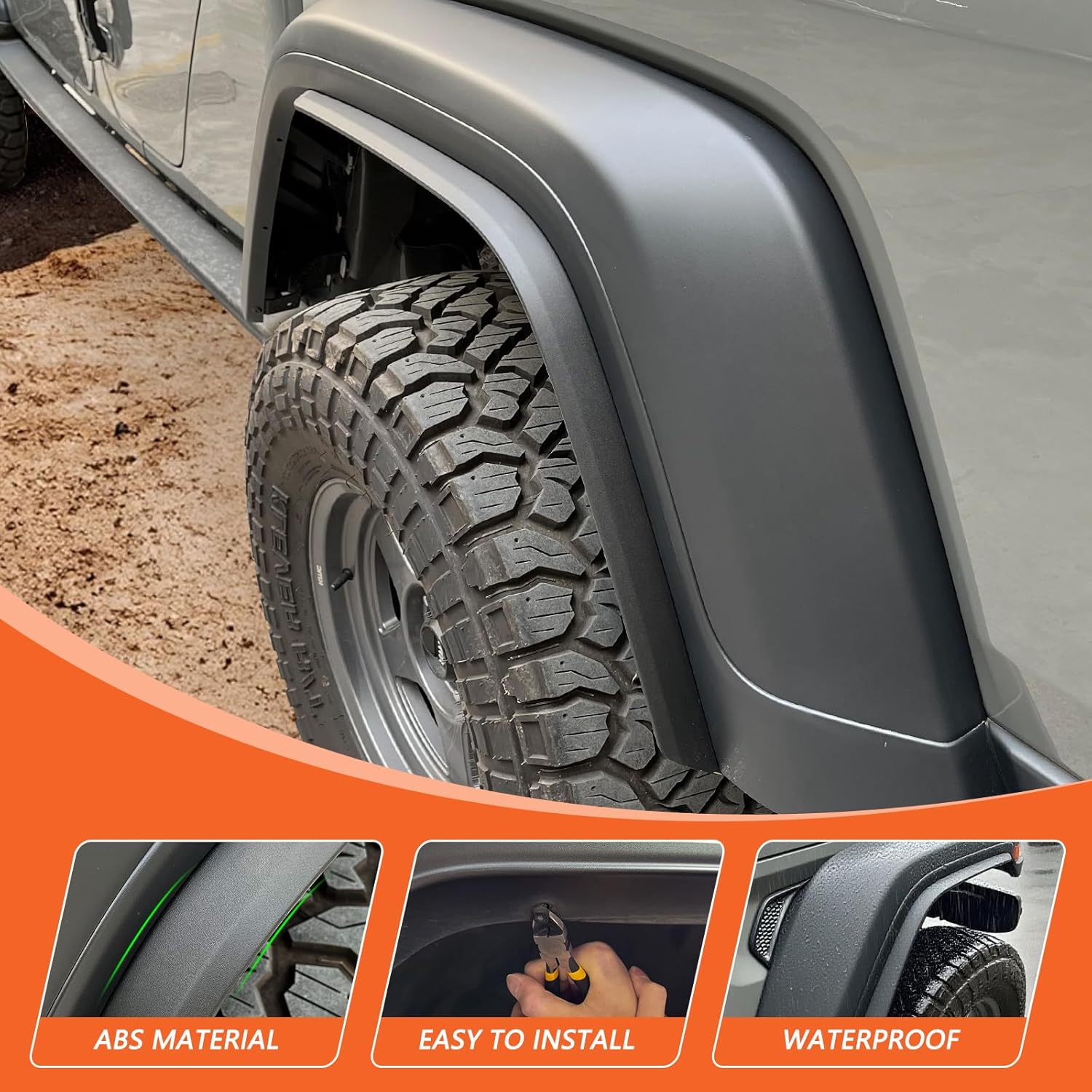 4 PCS Front & Rear Fender Flares Fender Trim Extension Protector Compatible with 2020-2024 Jeep Wrangler Gladiator JT Mojave & Rubicon (Only Fit High Clearance Fender Flares)