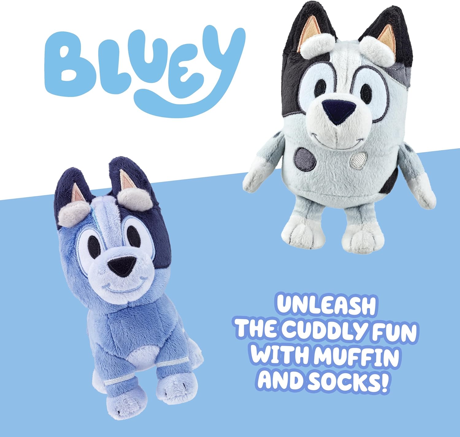 Bluey Muffin & Socks Matching Stuffed Animals Plush Set – 7" & 7.5" Soft Cuddly Plush Doll with Deluxe Fabrics, Perfect for Playtime, Storytime