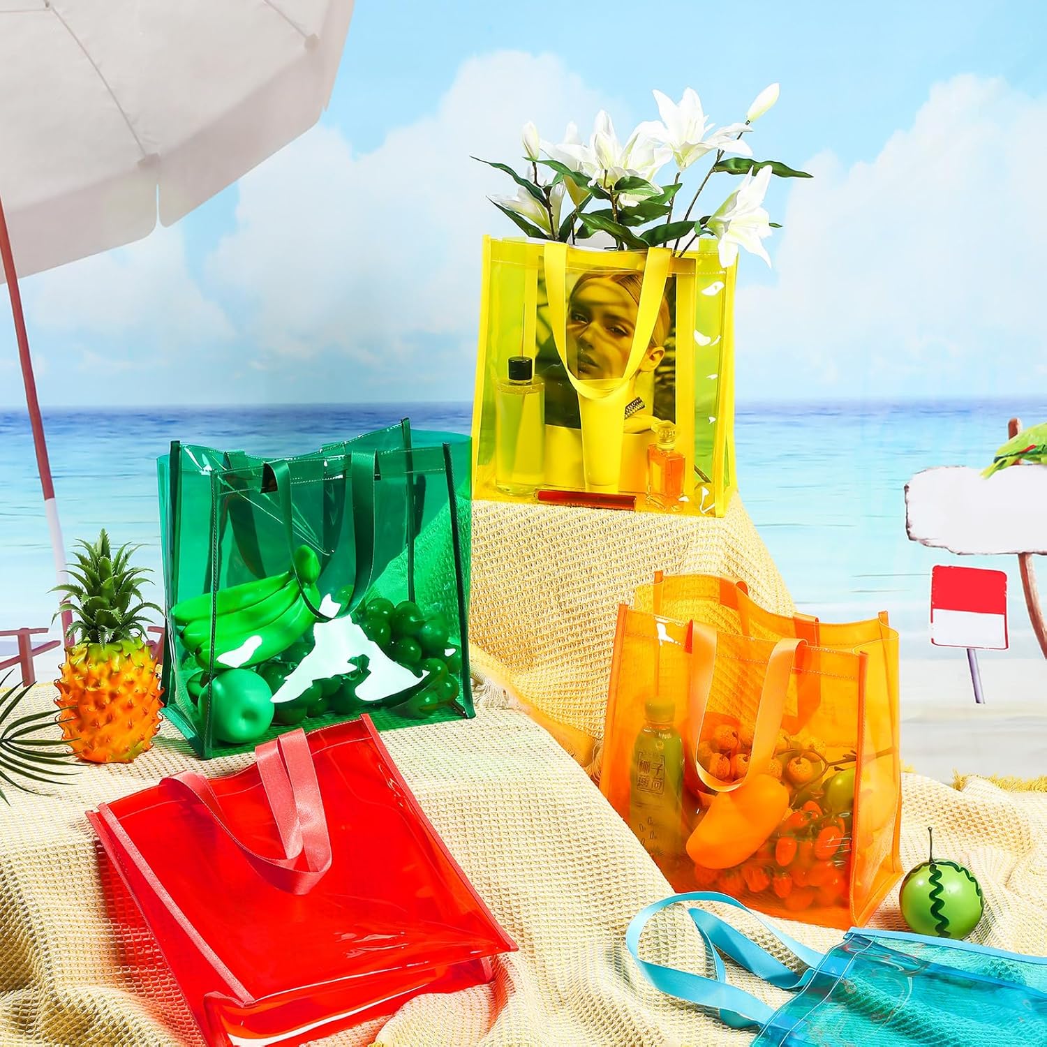 BBTO 6 Pcs Clear Tote Bag Stadium Approved Plastic Hand Bag