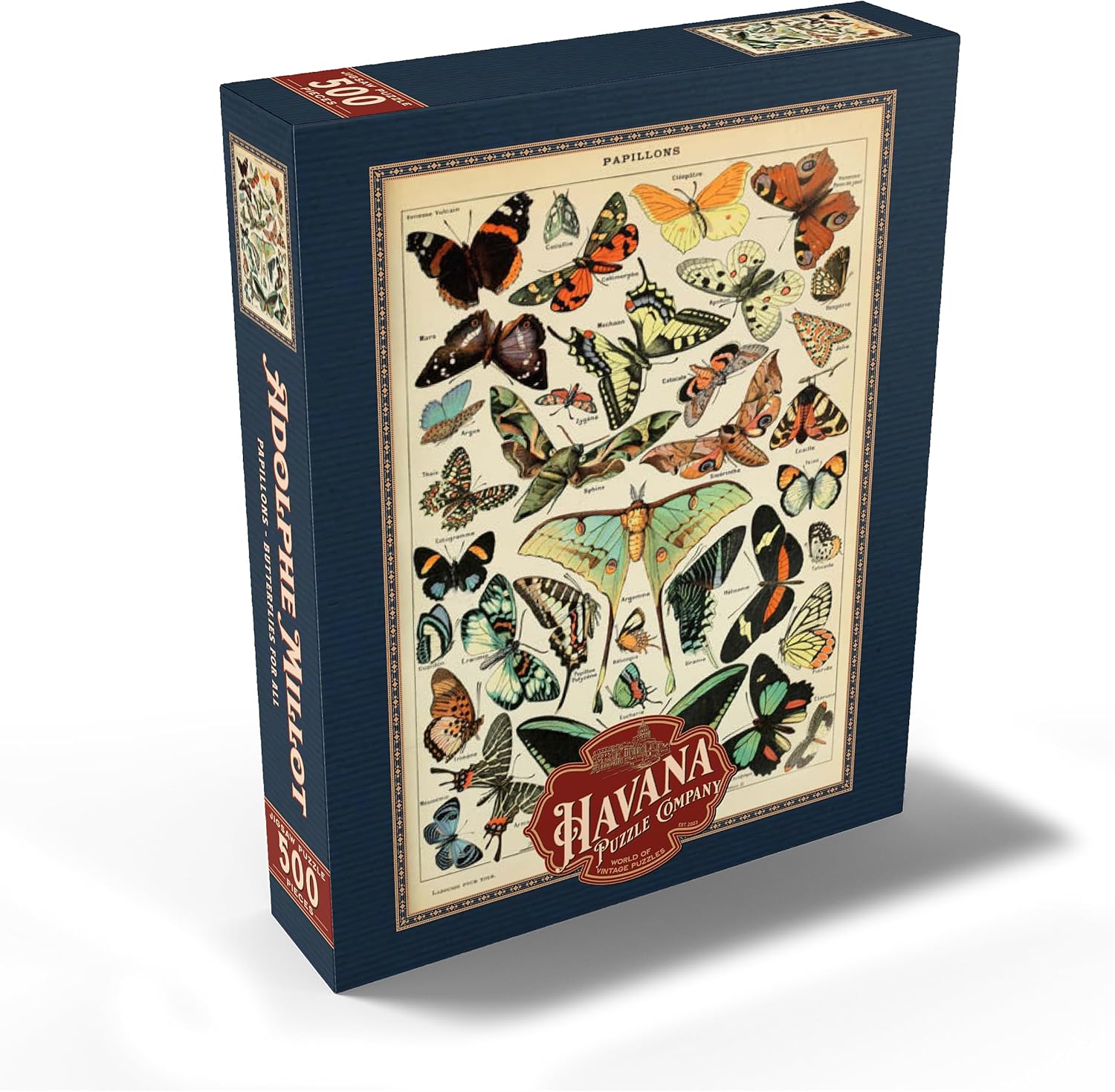 MyPuzzle Papillons - Butterflies for All, Vintage Art Poster, Adolphe Millot - Premium 500 Piece Jigsaw Puzzle for Adults