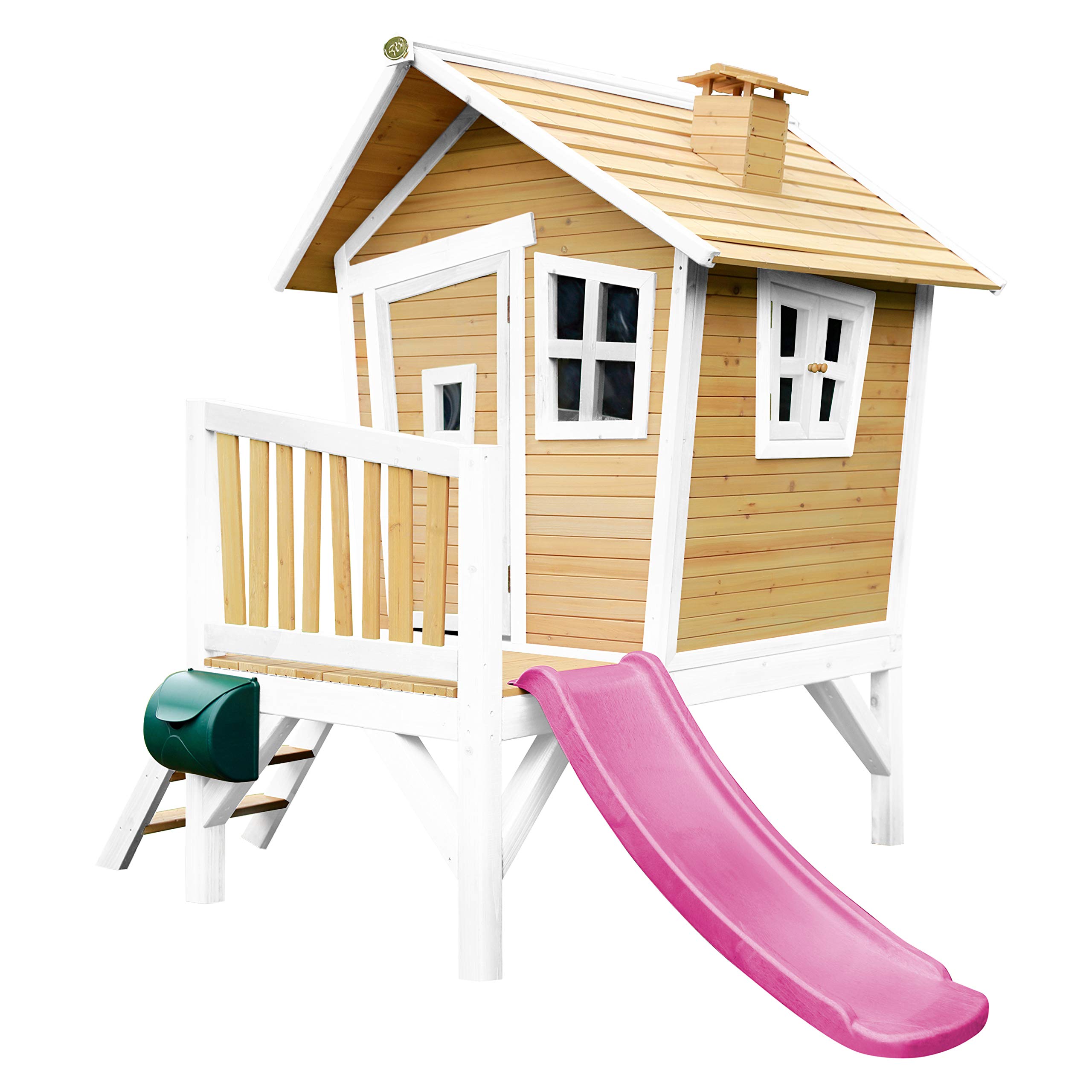 AXI Robin Maison Enfant en Bois Marron & Blanc avec Toboggan Violet