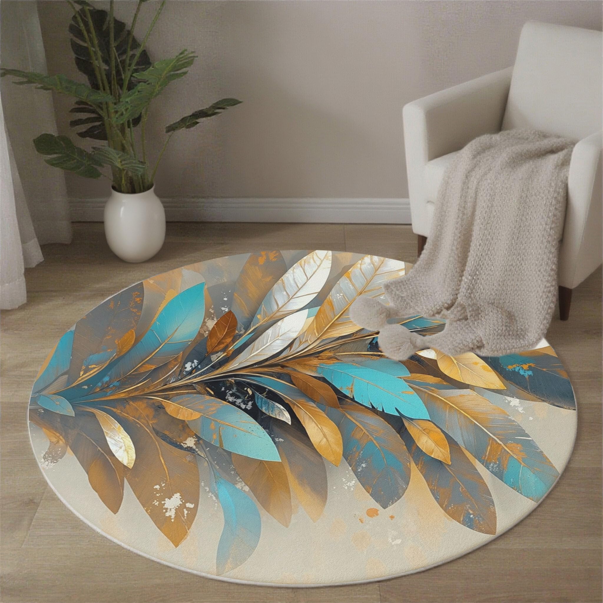 Tapis rond or art moderne pour salon et chambre à coucher ambiance cocooning