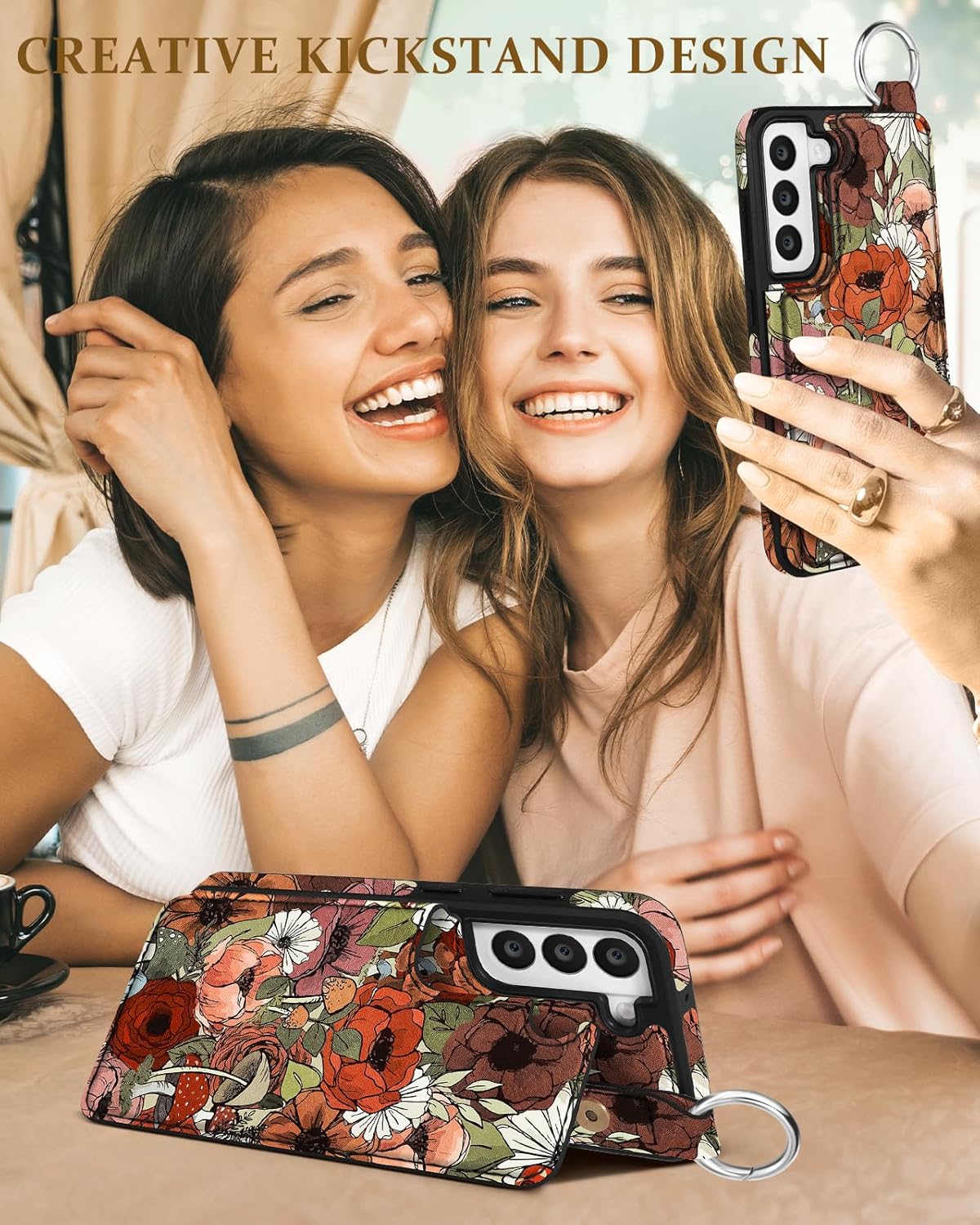 Shorogyt for Samsung S22 Wallet Case with Card Holder - for Women Men Girls Designer Flower Mushroom Pattern Kickstand Magnetic Clasp Back Flip Folio Leather Phone Cases for Galaxy S22 - Image 6